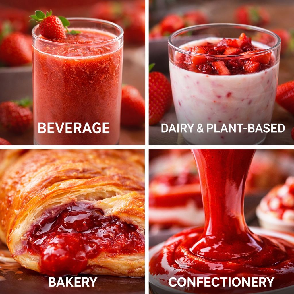 aplicaciones industriales del concentrado de fresa en bebidas, lácteos, panadería y confitería con concentrados de fresa baor products